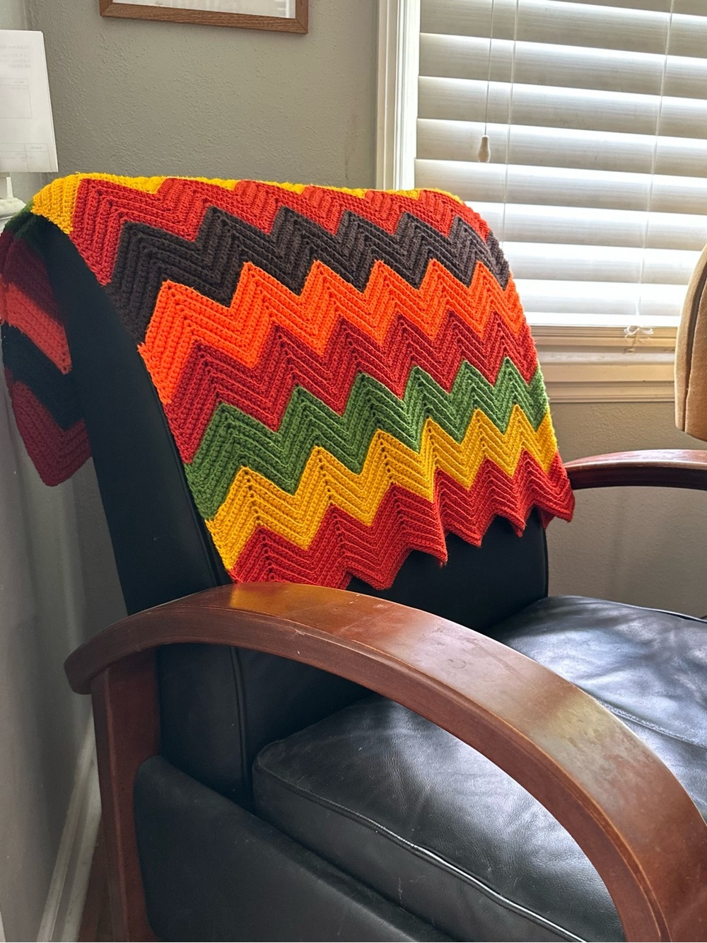 andmade Crochet Chevron Throw Blanket - Vibrant Rainbow Zigzag Afghan 54” x 36”